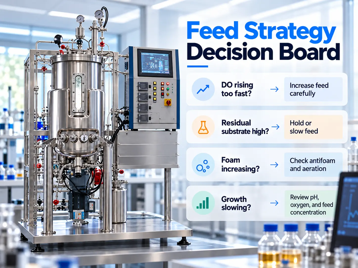 Conceptual decision board for evaluating feeding changes foam trends and oxygen response