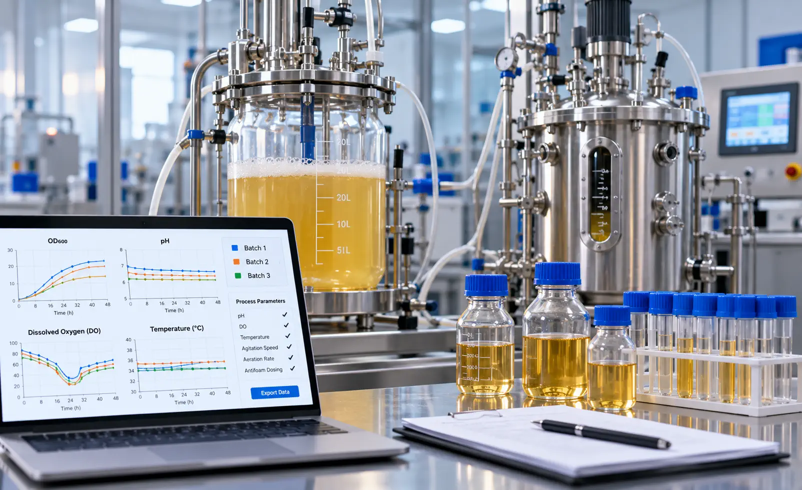 Illustrative batch-review workstation. Use real exported trends and independently verified samples when evaluating batch-to-batch differences; visible dashboard curves are not OLLITAL t